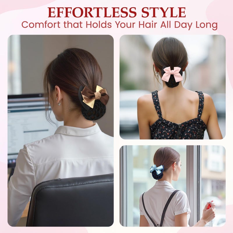 kilofly 4pc Women's Two-Way Snood Net Bow Barrette Hair Clip Bun Cover Set - Image 5